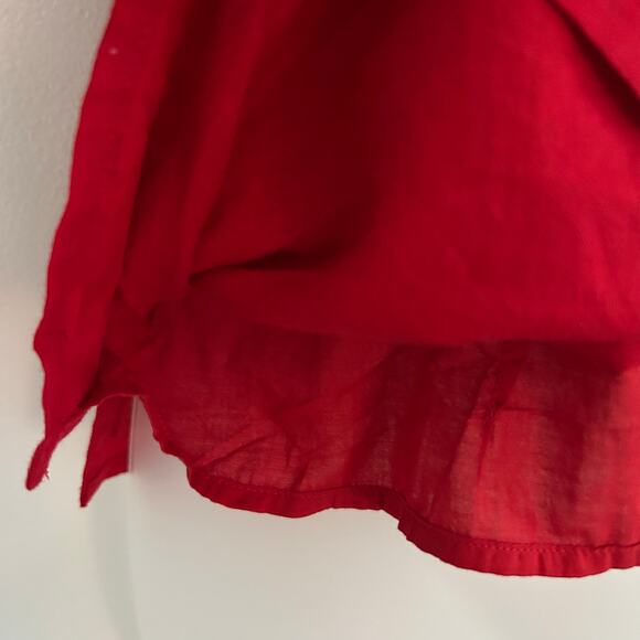 Madewell Ruched Square Neck Linen Cotton Smocked Back Red Lined Tank 2 New - Picture 10 of 12